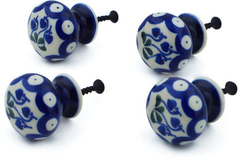 Polish Pottery Set of 4 Drawer Pull Knobs Bleeding Heart Peacock