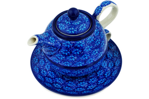 Polish Pottery 22 oz Tea Set for One Deep Into The Blue Sea