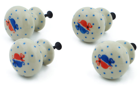 Polish Pottery Set of 4 Drawer Pull Knobs Happy Mice Kids