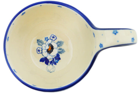 Polish Pottery 16 oz Bowl with Loop Handle Blue Spring Blue
