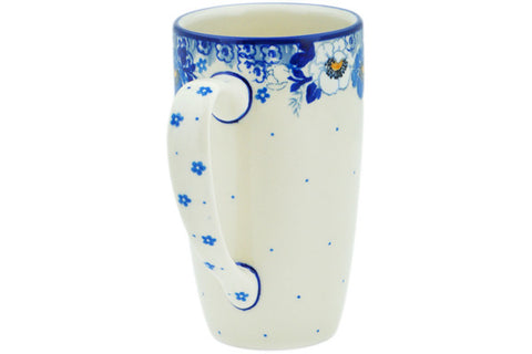 Polish Pottery Latte Mug Blue Spring Blue