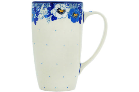 Polish Pottery Latte Mug Blue Spring Blue