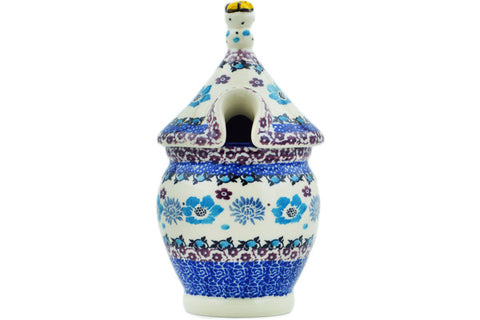 Polish Pottery 12 oz Honey Jar Blooming Blues