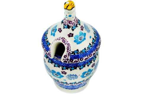 Polish Pottery 12 oz Honey Jar Blooming Blues
