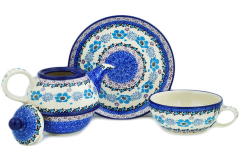 Polish Pottery 22 oz Tea Set for One Blooming Blues