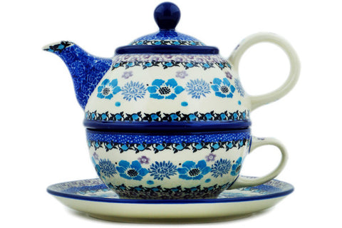 Polish Pottery 22 oz Tea Set for One Blooming Blues