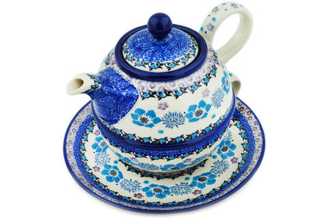 Polish Pottery 22 oz Tea Set for One Blooming Blues