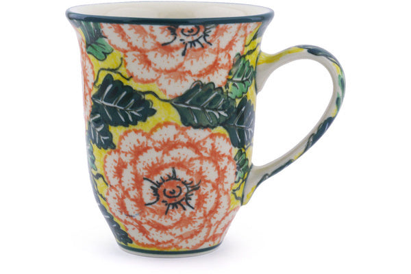 Polish Pottery Bistro Mug Orange Peonies UNIKAT