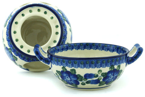 Polish Pottery 10 oz Fondue Set Blue Poppies