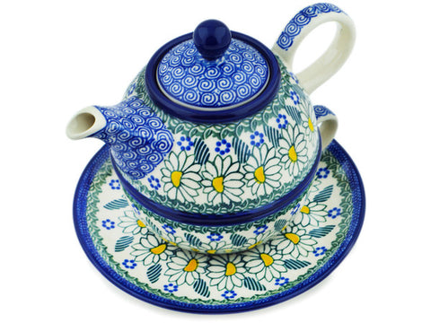 Polish Pottery 22 oz Tea Set for One Crazy Daisy