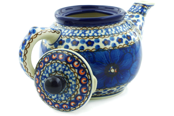 Polish Pottery 13 oz Tea or Coffee Pot Cobalt Poppies UNIKAT