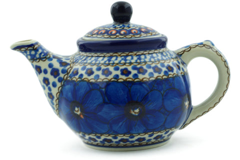 Polish Pottery 13 oz Tea or Coffee Pot Cobalt Poppies UNIKAT