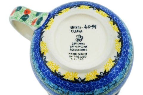 Polish Pottery 16 oz Bubble Mug Blue Bird Delight UNIKAT
