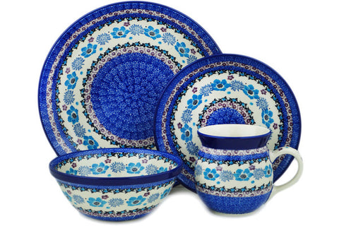 Polish Pottery 4-Piece Place Setting Blooming Blues