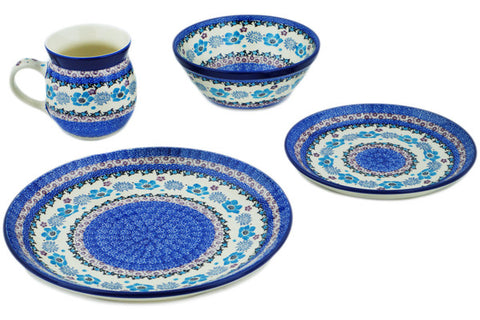Polish Pottery 4-Piece Place Setting Blooming Blues
