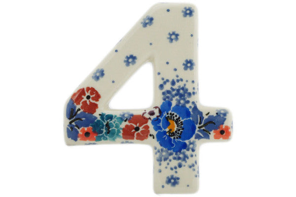 Polish Pottery 4-inch House Number FOUR (4) Autumn Bunch UNIKAT
