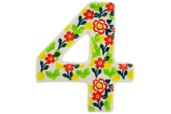Polish Pottery 4-inch House Number FOUR (4) Floral Puzzles UNIKAT