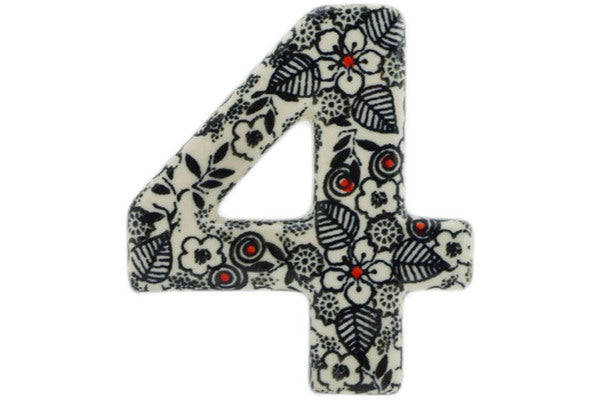 Polish Pottery 4-inch House Number FOUR (4) Classic Black And White UNIKAT