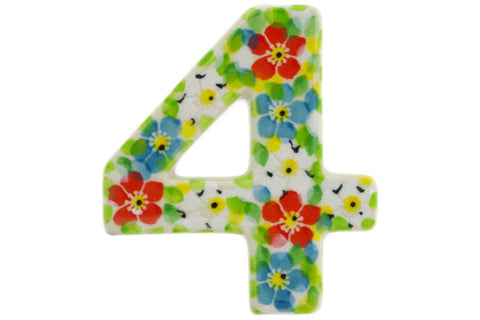 Polish Pottery 4-inch House Number FOUR (4) Colorful Dizziness UNIKAT