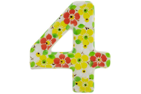 Polish Pottery 4-inch House Number FOUR (4) Fertile Meadow UNIKAT