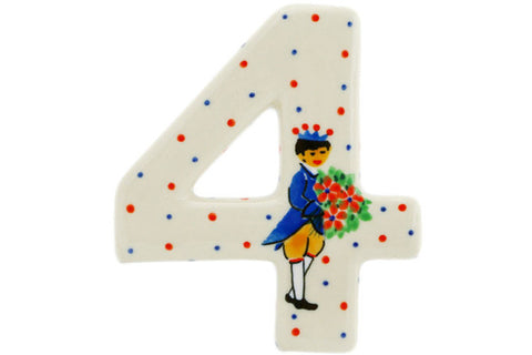 Polish Pottery 4-inch House Number FOUR (4) Charming Prince UNIKAT
