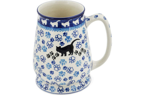 Polish Pottery 34 oz Beer Mug Boo Boo Kitty Paws