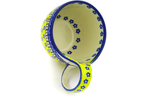 Polish Pottery 16 oz Bowl with Loop Handle Sunburst Daisies