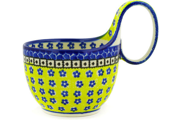 Polish Pottery 16 oz Bowl with Loop Handle Sunburst Daisies