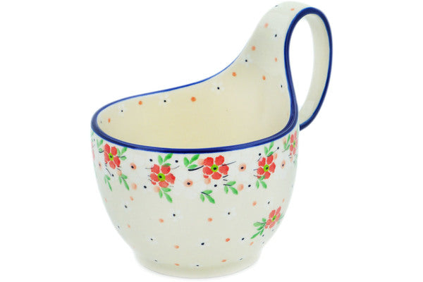 Polish Pottery 16 oz Bowl with Loop Handle Blushing Blooms