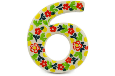 Polish Pottery 4-inch House Number SIX (6) Floral Puzzles UNIKAT