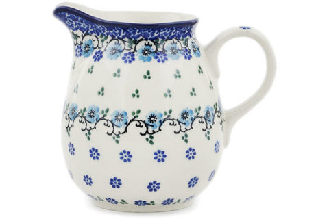 Polish Pottery 17 oz Pitcher Blue Flowers Harmony