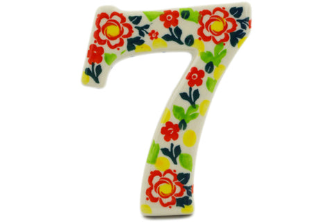 Polish Pottery 4-inch House Number SEVEN (7) Floral Puzzles UNIKAT