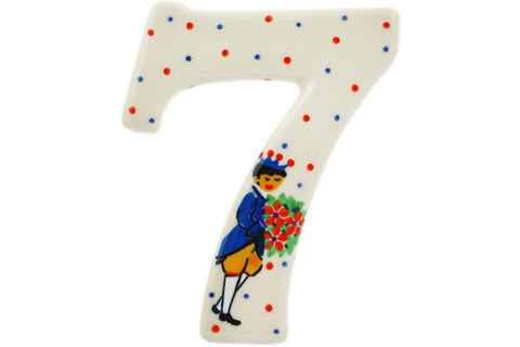 Polish Pottery 4-inch House Number SEVEN (7) Charming Prince UNIKAT