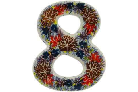 Polish Pottery 4-inch House Number EIGHT (8) Autumn Falling Leaves UNIKAT