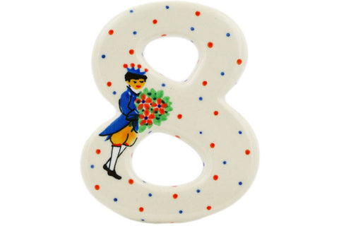 Polish Pottery 4-inch House Number EIGHT (8) Charming Prince UNIKAT