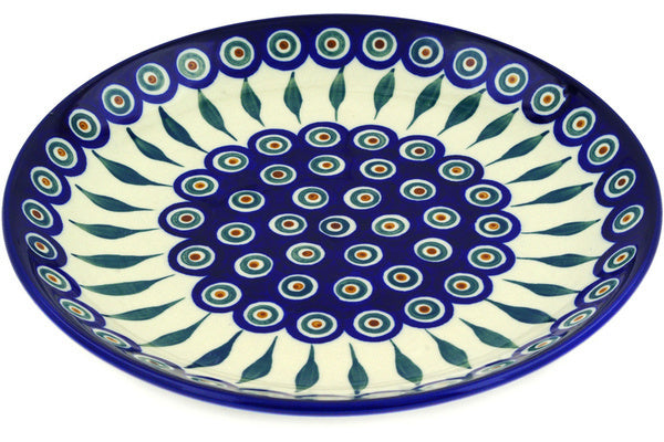 Polish Pottery 10½-inch Dinner Plate Peacock Leaves