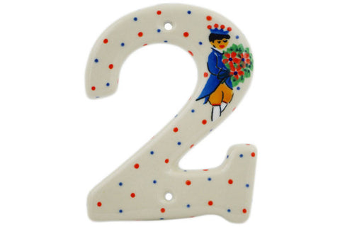 Polish Pottery 4-inch House Number TWO (2) Charming Prince UNIKAT