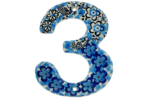 Polish Pottery 4-inch Hanging Number THREE (3) Out Of Blue UNIKAT