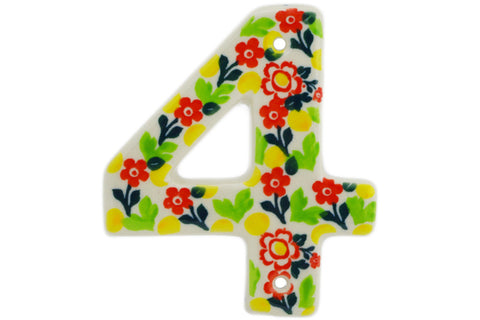 Polish Pottery 4-inch House Number FOUR (4) Floral Puzzles UNIKAT