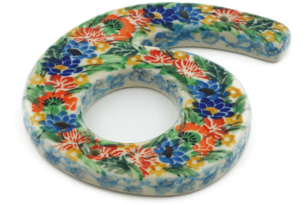 Polish Pottery 4-inch House Number Six (6) Dream Bouquet UNIKAT