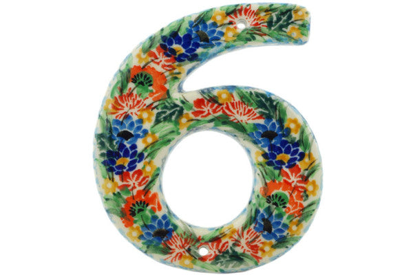 Polish Pottery 4-inch House Number Six (6) Dream Bouquet UNIKAT