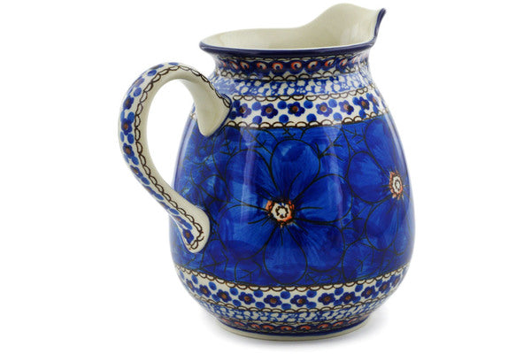 Polish Pottery 3½ cups Pitcher Cobalt Poppies UNIKAT