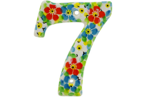 Polish Pottery 4-inch House Number SEVEN (7) Colorful Dizziness UNIKAT