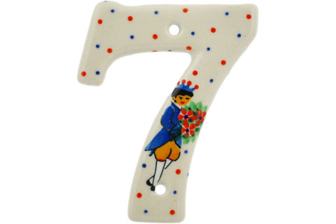 Polish Pottery 4-inch House Number SEVEN (7) Charming Prince UNIKAT