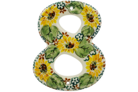 Polish Pottery 4-inch House Number EIGHT (8) Country Sunflower UNIKAT