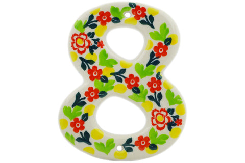 Polish Pottery 4-inch House Number EIGHT (8) Floral Puzzles UNIKAT