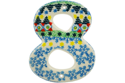 Polish Pottery 4-inch House Number EIGHT (8) Christmas Forest UNIKAT