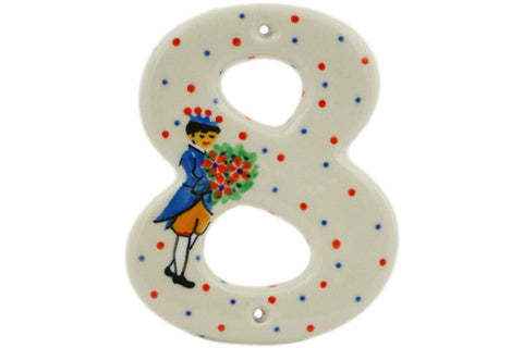 Polish Pottery 4-inch House Number EIGHT (8) Charming Prince UNIKAT