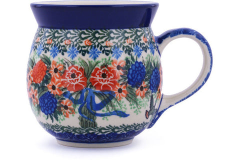 Polish Pottery 16 oz Bubble Mug Hummingbird Bouquet UNIKAT