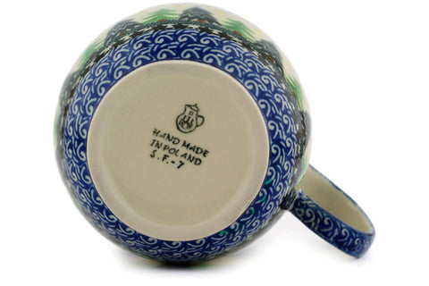 Polish Pottery 16 oz Bowl with Loop Handle Christmas Evergreen